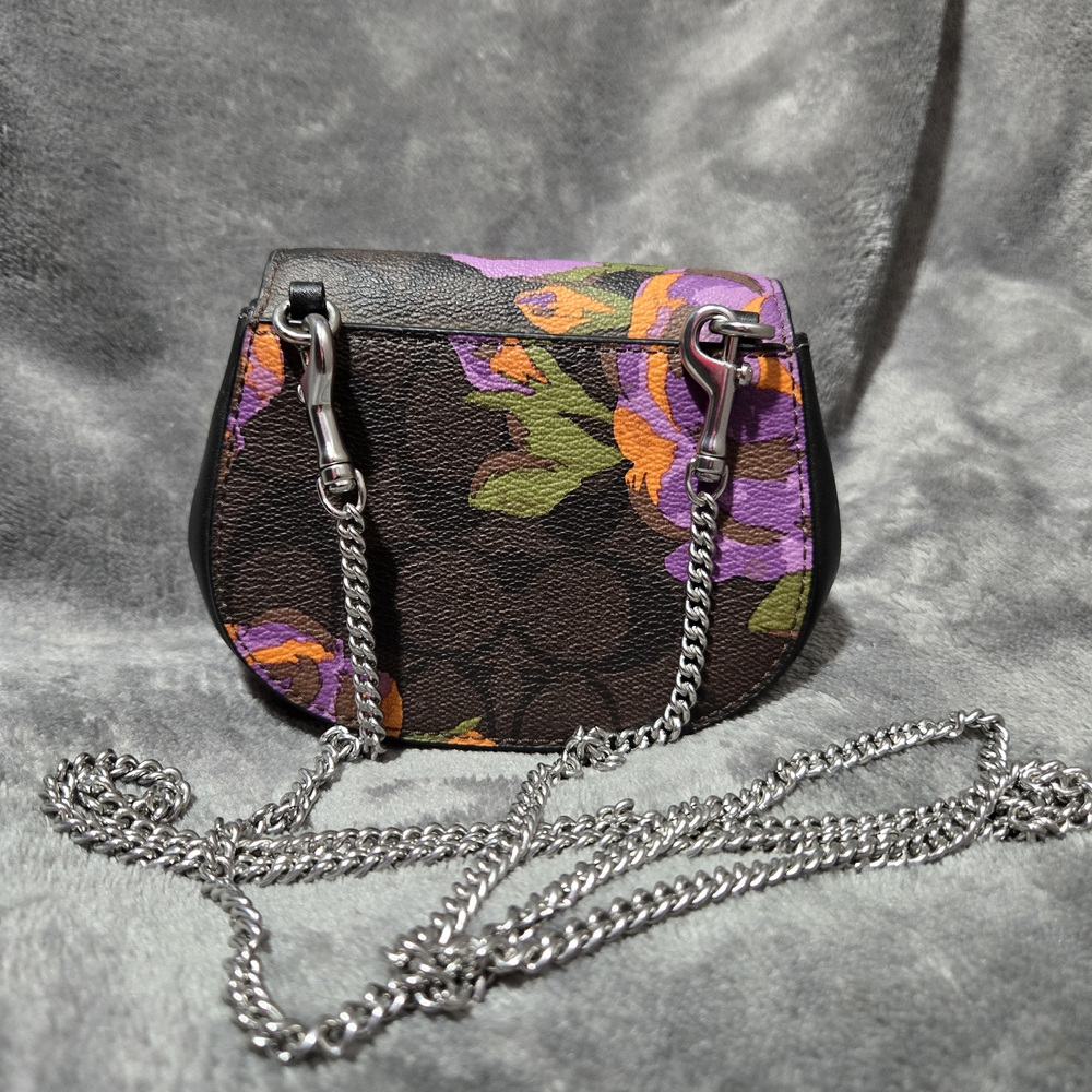 Coach Black Mini Bag with Purple and Orange Floral Mini Crossbody Purse - Picture 2 of 3